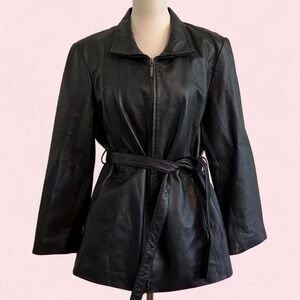 Vintage Worthington black leather belted jacket XLp